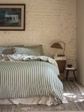 Fern Green Pembroke Stripe Linen Blend Duvet Cover 