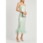 Minelli Mint Feather-trimmed Sequin Dress