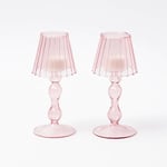 Pink Glass Lantern Tea Light Holders 