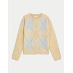 Argyle Crew Neck Cardigan with Wool 
