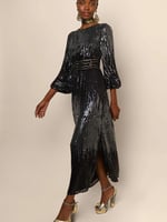 Black Sequin Sequin Sleeve Maxi Dress