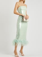 Minelli Mint Feather-trimmed Sequin Dress