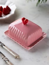 Pink & Red Heart Butter Dish  