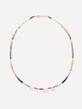 Mama Mother of Pearl and Graduated Rainbow Sapphire Beaded Necklace
