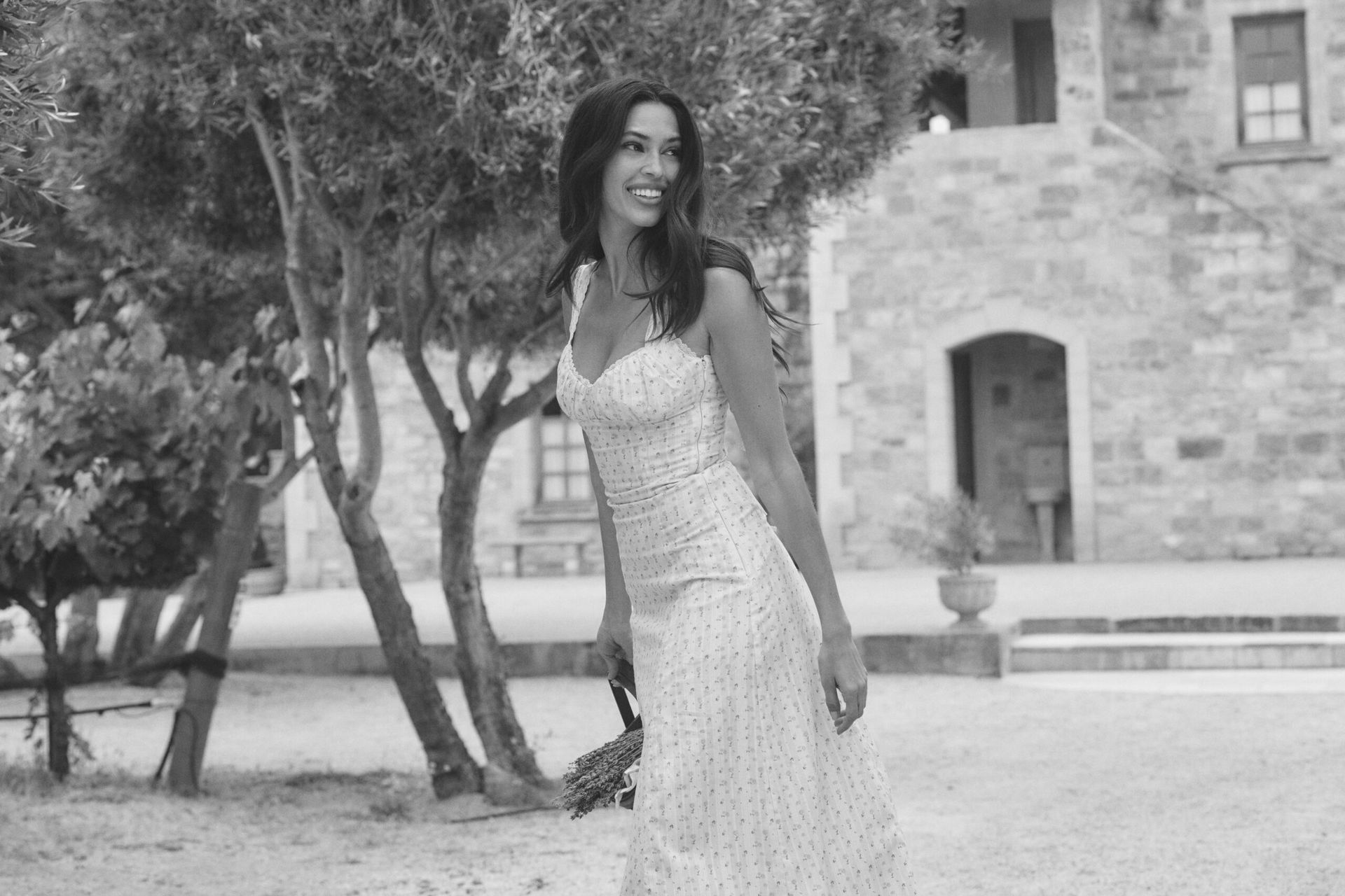 model wearing corset dress for lounge 
