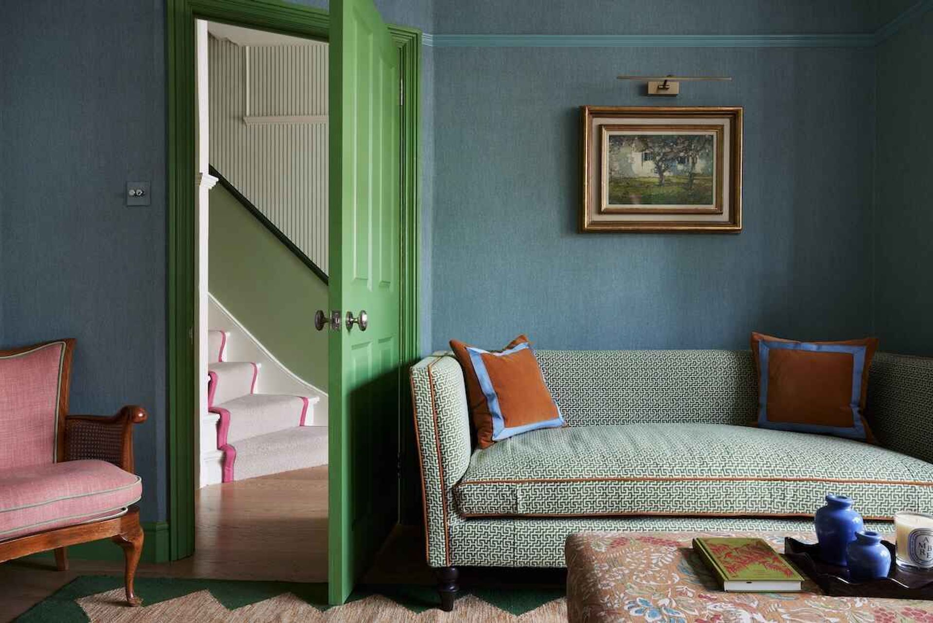 blue and green living room