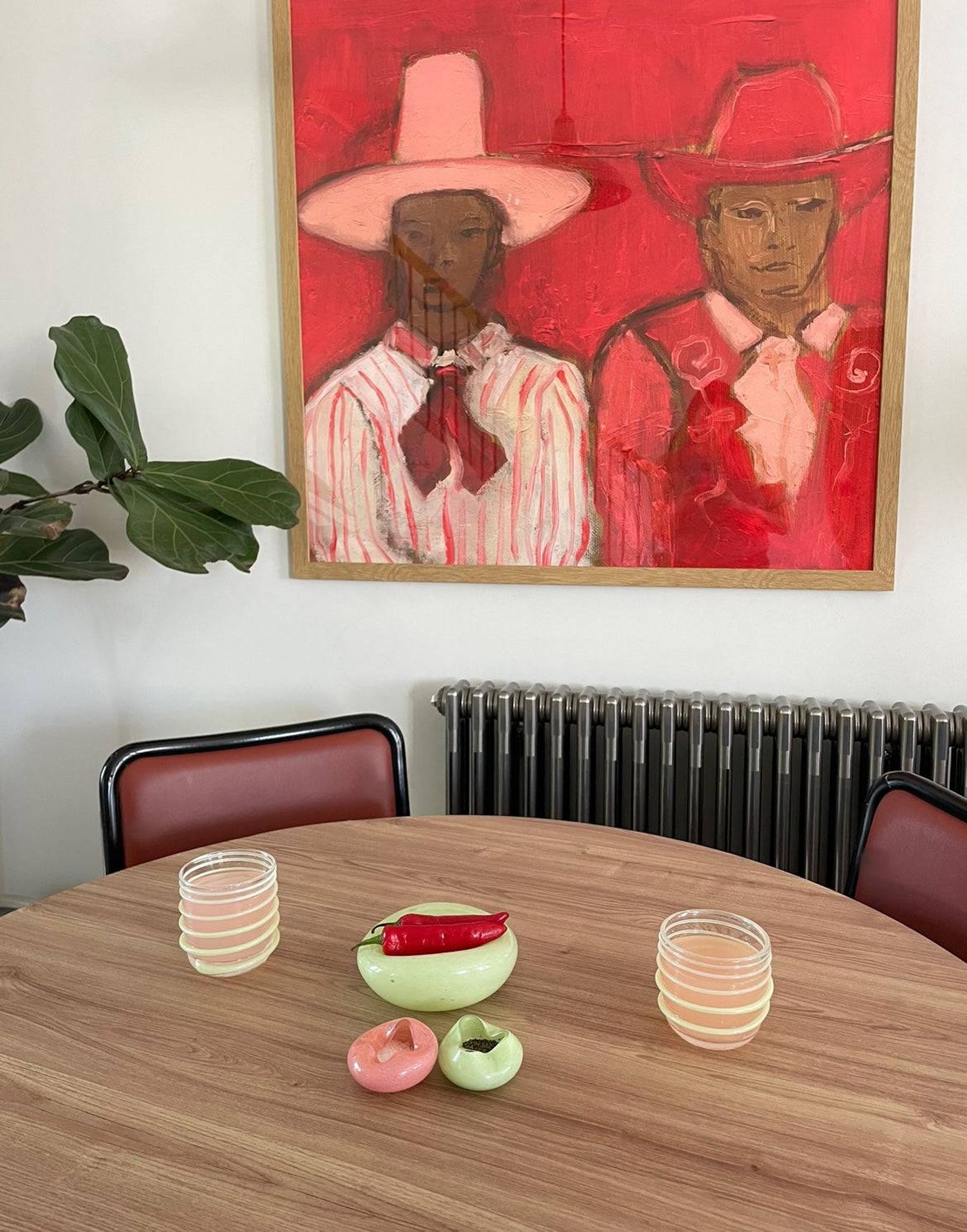 dining table with salt and pepper pinchers 