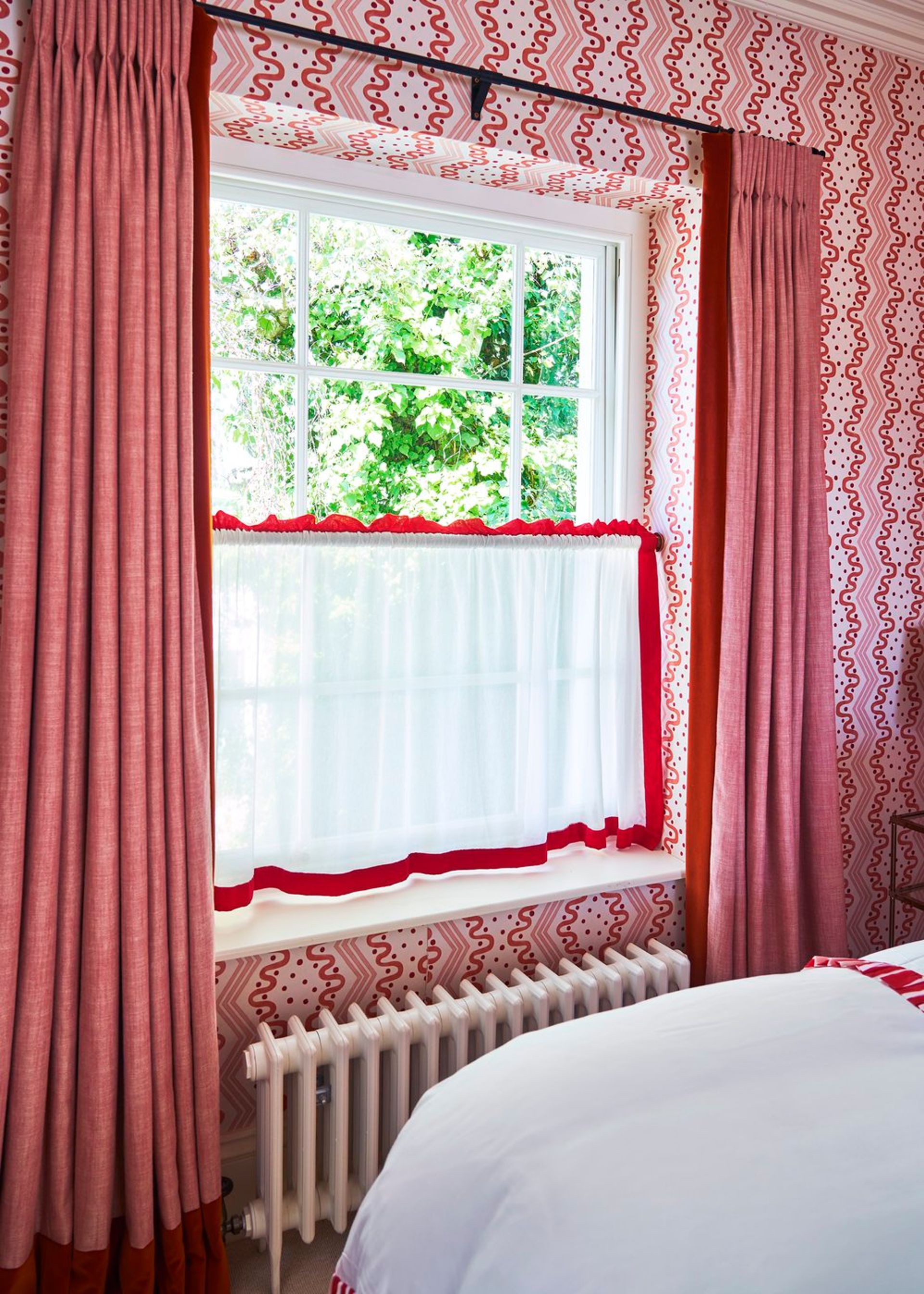 red and pink window frame