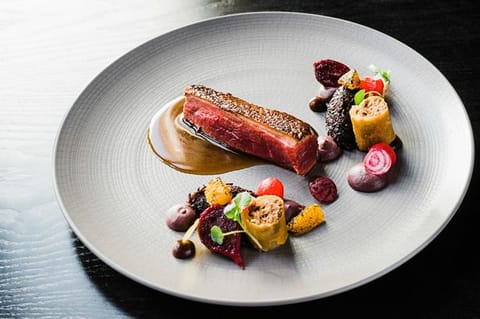 Goosnargh-duck-leg-pastilla-red-cabbage-beetroots-orange-sauce-1