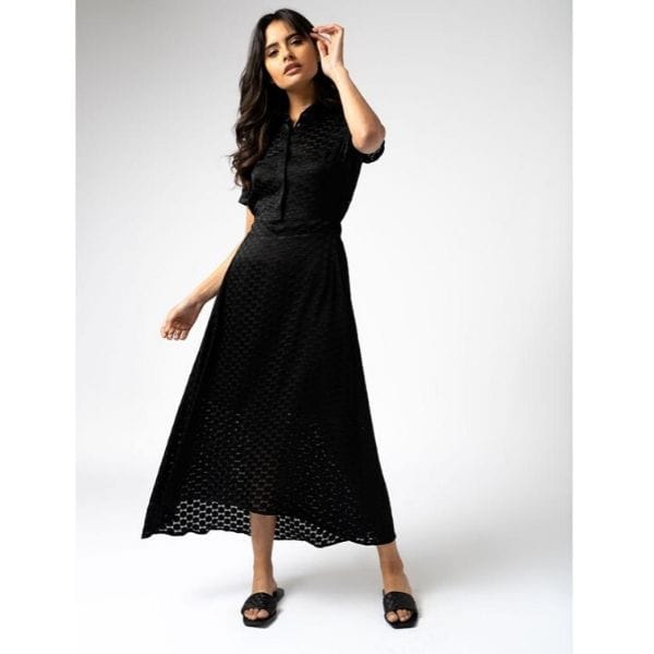 Saint and Sofia Regent Shirt Dress in Black-Burnout