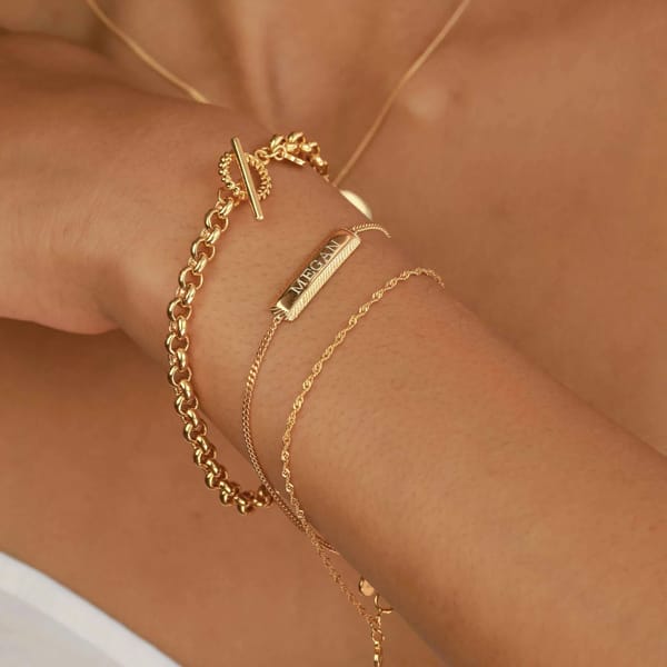 astrid & miyu Etched ID Bracelet in Gold