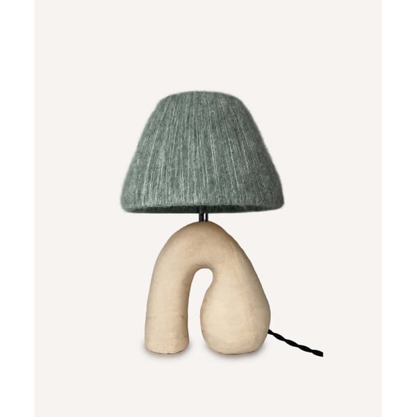 HANNAH SIMPSON STUDIO Cream Opposée Lamp with Sage Alpaca Silk Lampshade