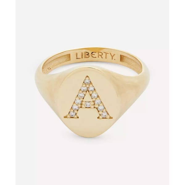 Liberty 9ct Gold and Diamond Initial Liberty Signet Ring - A
