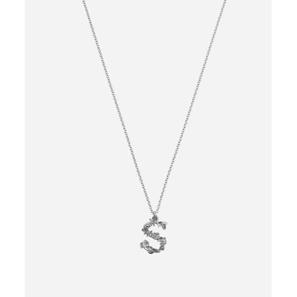 liberty ALEX MONROE Silver Floral Letter S Alphabet Necklace
