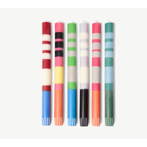 British Colour Standard Set of 6 Thick Striped Dinner Candles, 24cm, Bright Multi