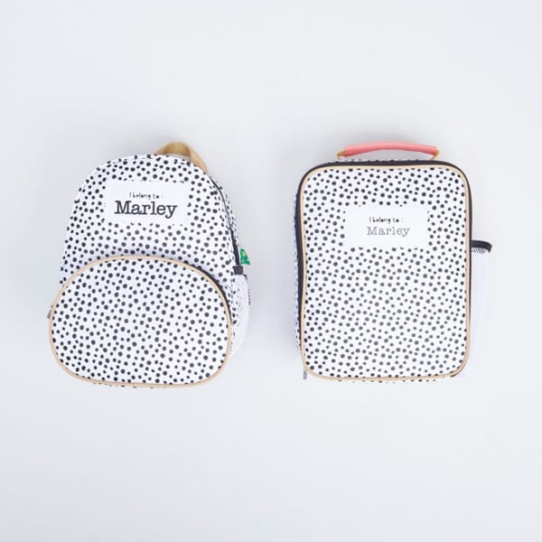 my 1st years Personalised Polka Dot Mini Backpack and Lunchbag Gift Set