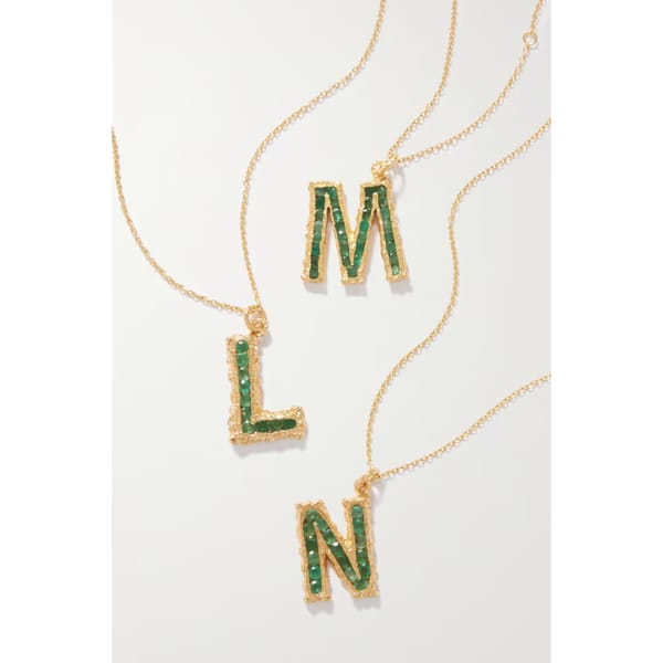 netaporter Alphabet gold-plated emerald necklace