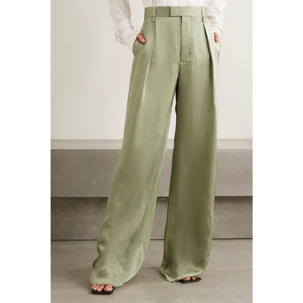netaporter BOTTEGA VENETAPleated satin-twill wide-leg pants