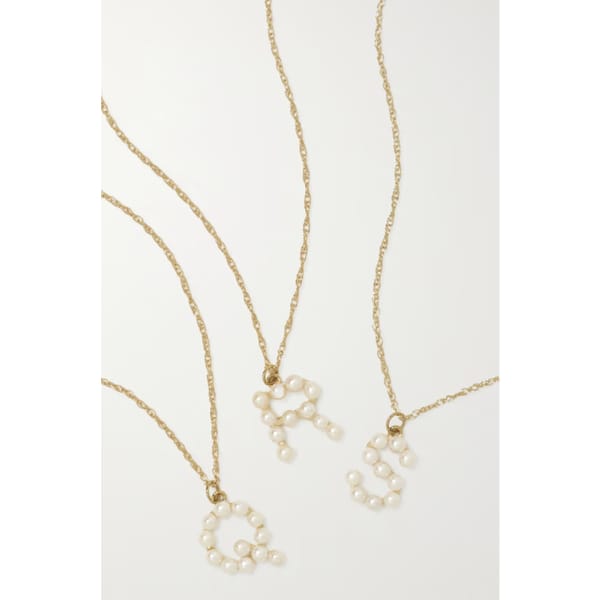 NETAPORTER STONE AND STRAND Initial 10-karat gold pearl necklace
