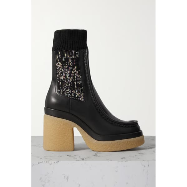 chloe CHLOÉ Jamie ribbed-knit and leather platform Chelsea boots
