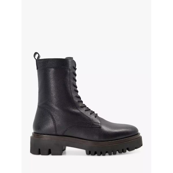 Dune Picante Leather Lace Up Biker Boots, Black