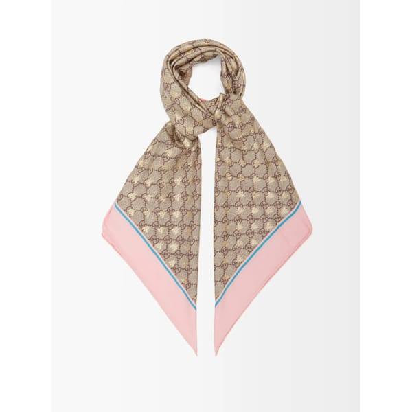 GUCCI GG and bee-print silk scarf
