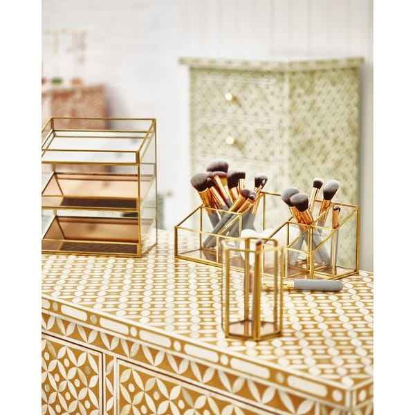 oliver bonas Pink Gold _ Glass Beauty Storage Organiser