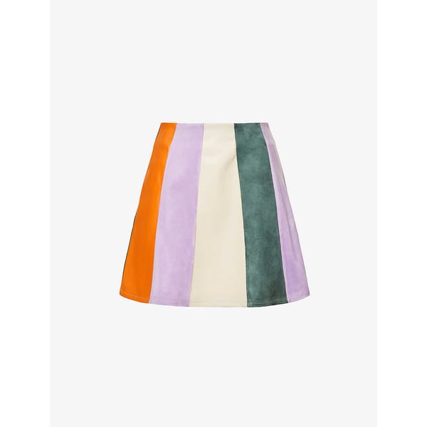 selfrdiges AMY LYNN Carmen striped faux suede mini skirt
