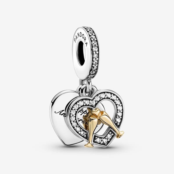 14k Gold Two-tone Happy Anniversary Dangle Charm