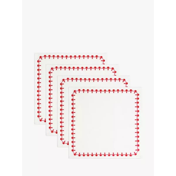 Angel Border Cotton Napkins, Set of 4, White_Red