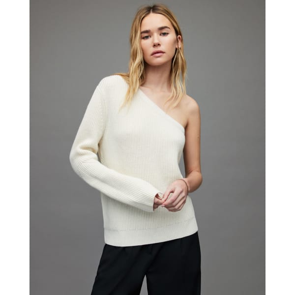 Asymmetric One Shoulder Ribbed Sweater