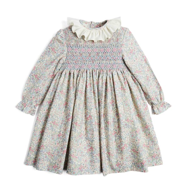 FLORAL PRINT HANDSMOCKED DRESS IN PINK