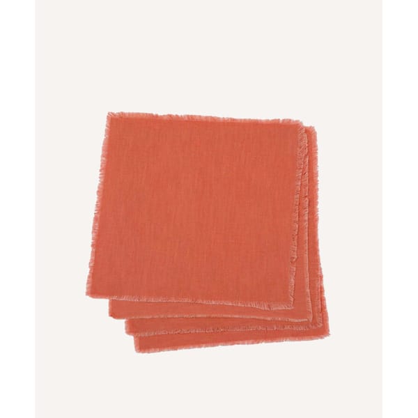 glasette AMBAR Coral Frayed Edge Linen Napkins, Set of 4