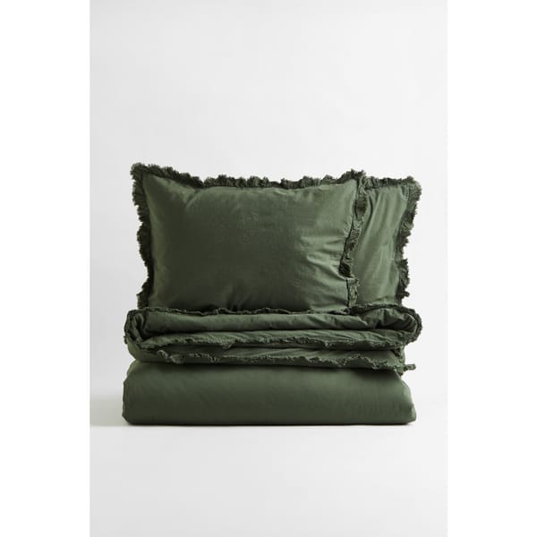 H_m Frill-trimmed double_king duvet cover set