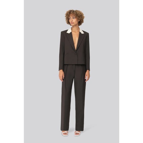 hebe studio The Black _ Cream Canvas Diane Blazer and pants