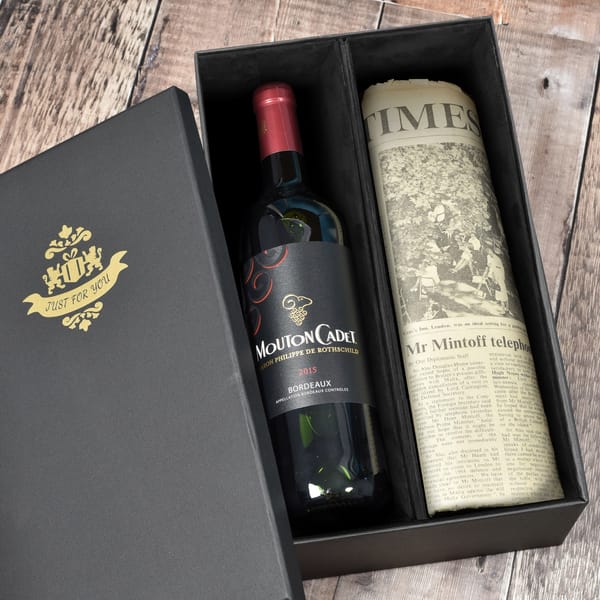 Vintage Bordeaux Wine and Newspaper Gift Set