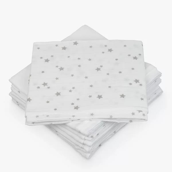 john lewis Baby Muslin Squares, Pack of 6, Grey Star