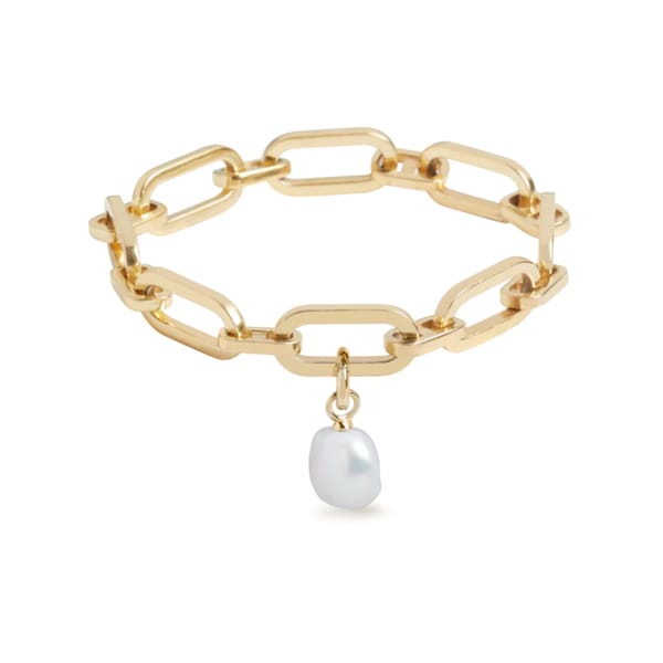 LINK CHAIN BRACELET AND BAROQUE PEARL CHARM GOLD SET