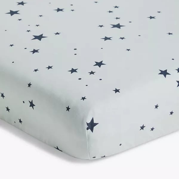 little home at John Lewis Star Print Fitted Baby Sheet, Cotbed (140 x 70cm), Blue