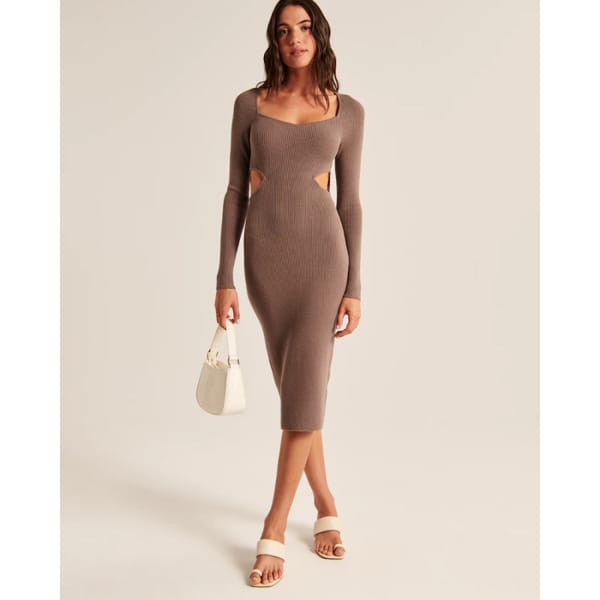 Long-Sleeve Cutout Midi Sweater Dress