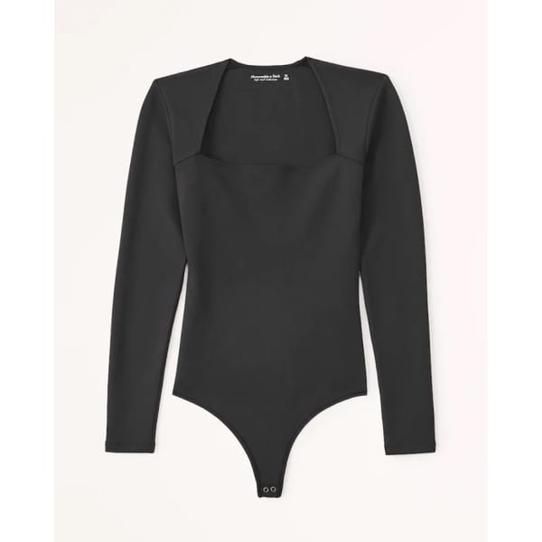 Long-Sleeve Ponte Squareneck Bodysuit in black