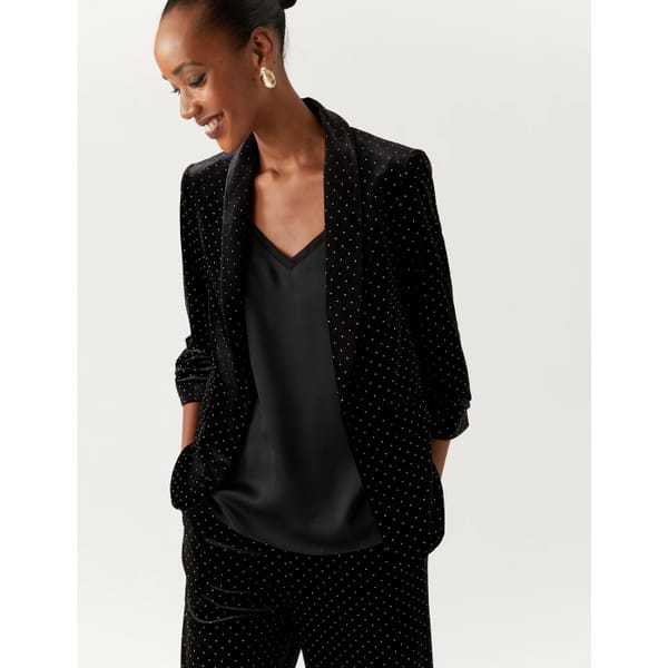 M_S Velvet Studded Ruched Sleeve Blazer