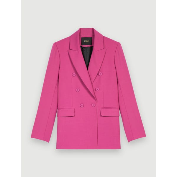 maje STRETCH DOUBLE-BREASTED SUIT JACKET