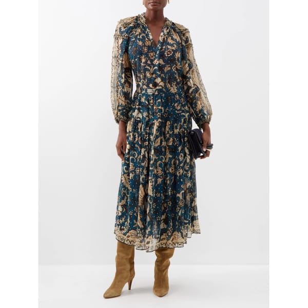 matchesfashion ULLA JOHNSON Meja floral-print silk-chiffon midi skirt