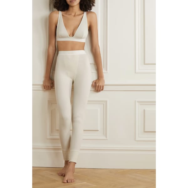 Thermal ribbed cotton-blend leggings - Bone