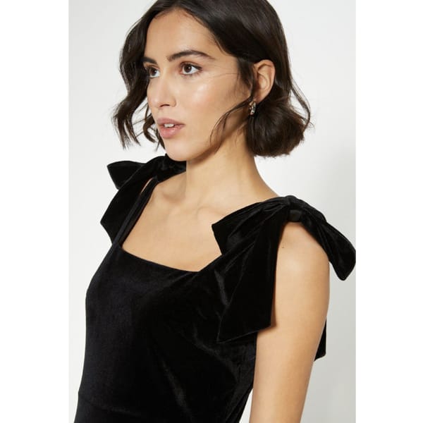 OASIS Petite Velvet Tie Shoulder Dress