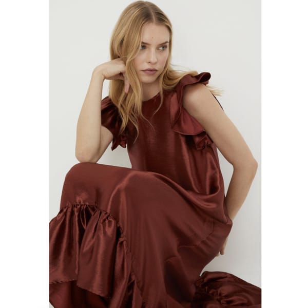 OASIS Satin Twill Ruffle Hem Midi Dress