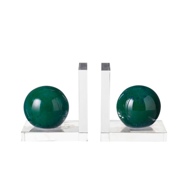 oka Polished Emerald Glass Ball Bookends - Green
