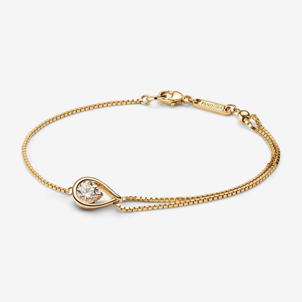 pandora brilliance lab-created diamon double chain bracelet in gold