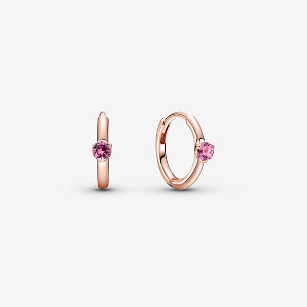 Pink Solitaire Huggie Hoop Earrings (1)